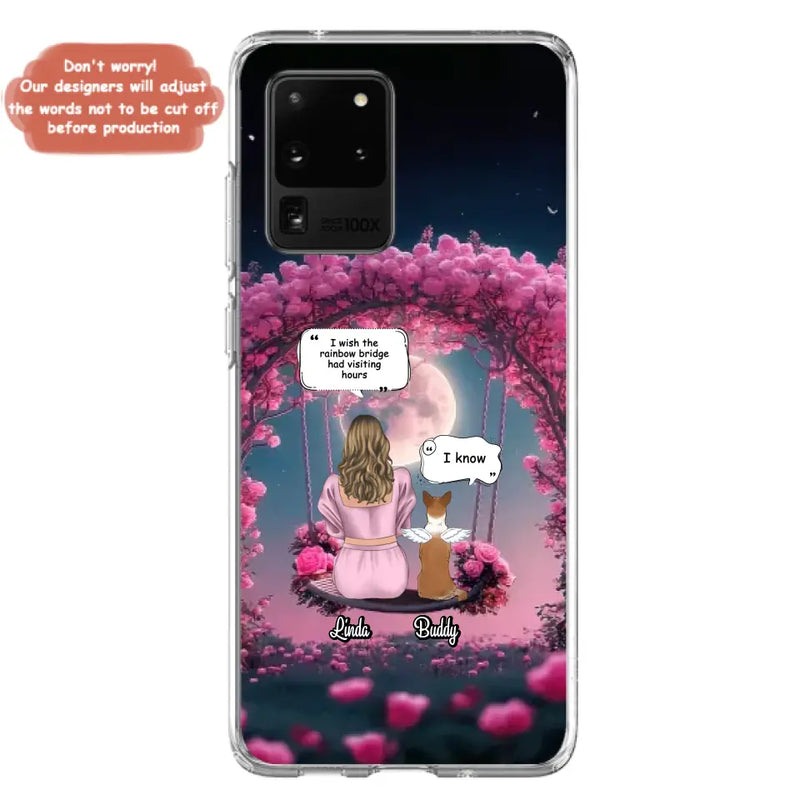 Custom Memorial Dog Mom Phone Case - Up to 4 Dogs - Memorial Gift Idea For Dog Owners - I Wish The Rainbow Bridge Had Visiting Hours - Case For iPhone/Samsung