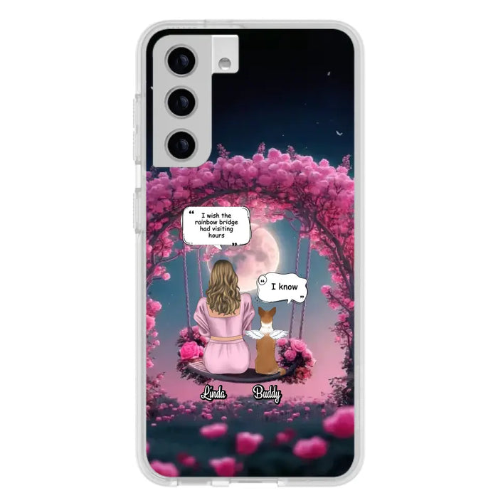 Custom Memorial Dog Mom Phone Case - Upto 4 Dogs - Memorial Gift Idea For Dog Owners - I Wish The Rainbow Bridge Had Visiting Hours - Case For iPhone/Samsung
