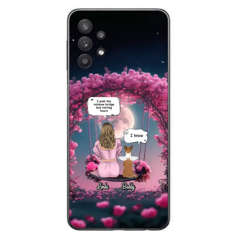 Custom Memorial Dog Mom Phone Case - Up to 4 Dogs - Memorial Gift Idea For Dog Owners - I Wish The Rainbow Bridge Had Visiting Hours - Case For iPhone/Samsung
