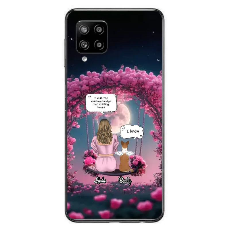 Custom Memorial Dog Mom Phone Case - Up to 4 Dogs - Memorial Gift Idea For Dog Owners - I Wish The Rainbow Bridge Had Visiting Hours - Case For iPhone/Samsung