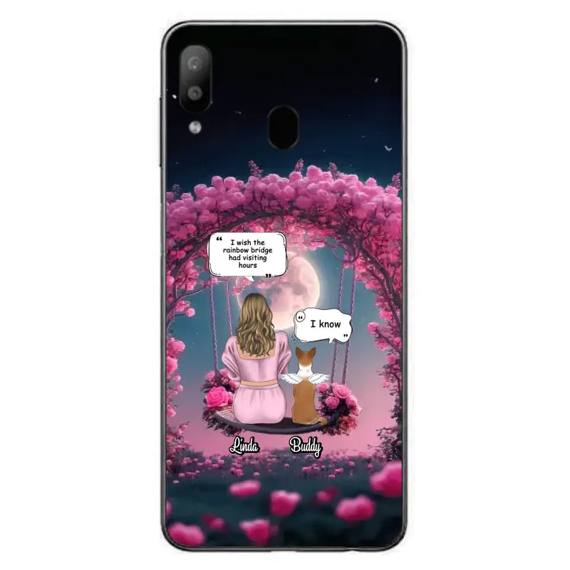 Custom Memorial Dog Mom Phone Case - Up to 4 Dogs - Memorial Gift Idea For Dog Owners - I Wish The Rainbow Bridge Had Visiting Hours - Case For iPhone/Samsung