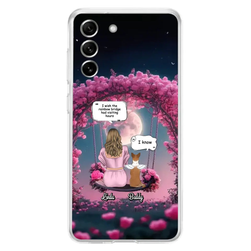 Custom Memorial Dog Mom Phone Case - Up to 4 Dogs - Memorial Gift Idea For Dog Owners - I Wish The Rainbow Bridge Had Visiting Hours - Case For iPhone/Samsung