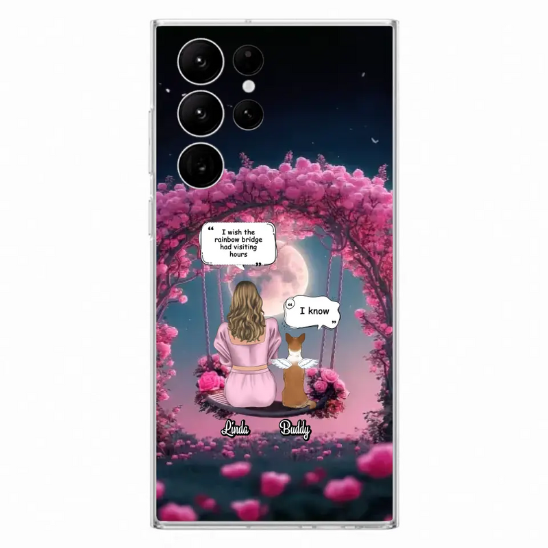 Custom Memorial Dog Mom Phone Case - Up to 4 Dogs - Memorial Gift Idea For Dog Owners - I Wish The Rainbow Bridge Had Visiting Hours - Case For iPhone/Samsung