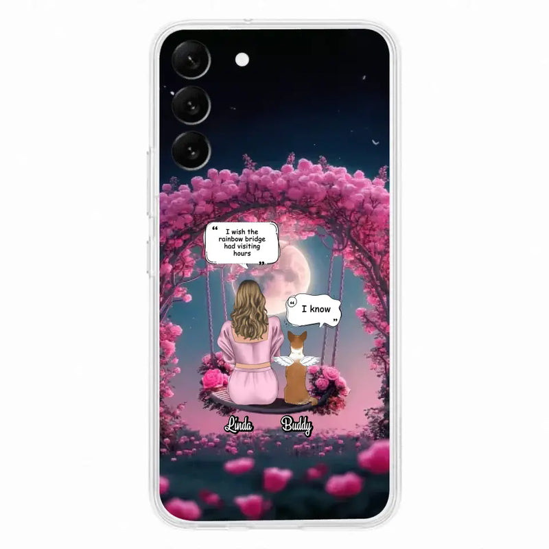 Custom Memorial Dog Mom Phone Case - Up to 4 Dogs - Memorial Gift Idea For Dog Owners - I Wish The Rainbow Bridge Had Visiting Hours - Case For iPhone/Samsung