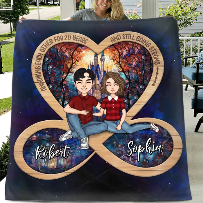 Personalized Infinity Heart Couple Fleece Throw Blanket/Quilt - Gift Idea For Wife/Husband/Couple - Anniversary Gift - Annoying Each Other For 20 Years And Still Going Strong