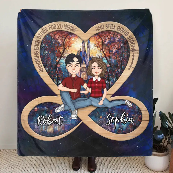 Personalized Infinity Heart Couple Fleece Throw Blanket/Quilt - Gift Idea For Wife/Husband/Couple - Anniversary Gift - Annoying Each Other For 20 Years And Still Going Strong