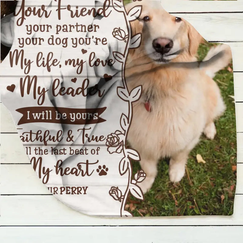 Custom Memorial Dog Quilt/Fleece Throw Blanket - Upload Photo - Memorial Gift Idea for Dog Owners - I Am Your Friend Your Partner Your Dog