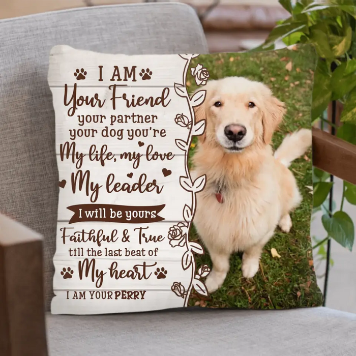 Custom Memorial Dog Pillow Cover/Quilt/Single Layer Fleece Blanket - Upload Photo- Memorial Gift Idea for Dog Owners - I Am Your Friend Your Partner Your Dog