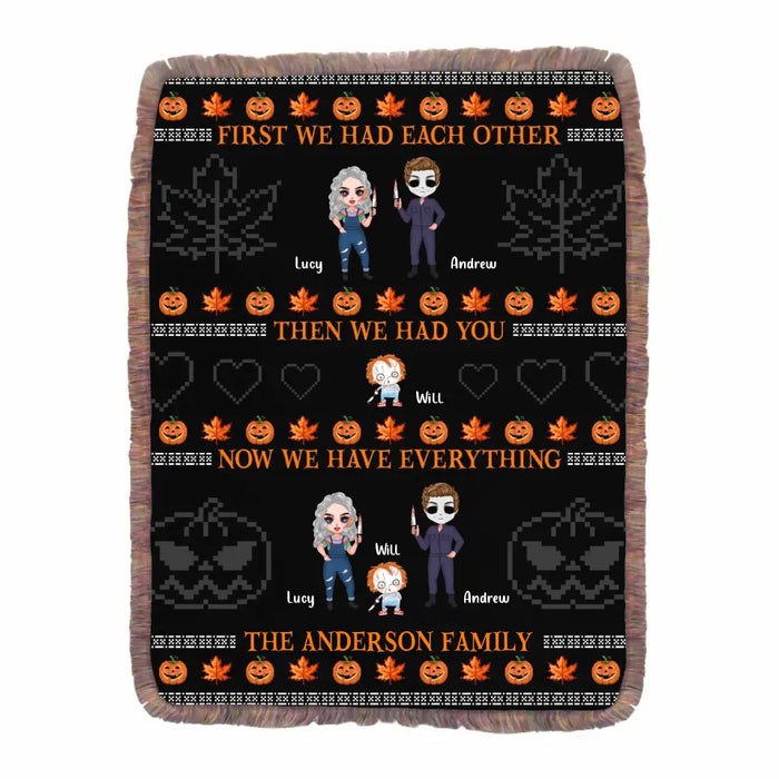 Custom Personalized Horror Family Fringe Blanket - Couple With Kids - Gift Idea For Halloween - Now We Have Everything