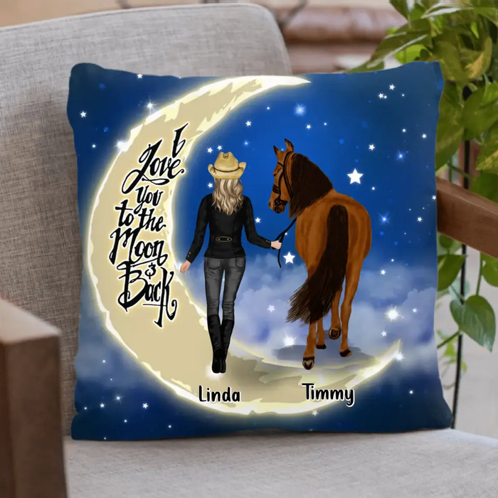 Custom Personalized Horse Girl Pillow Cover/Quilt/Single Layer Fleece Blanket - Christmas  Gift Idea for Horse Lovers - I Love You To The Moon & Back