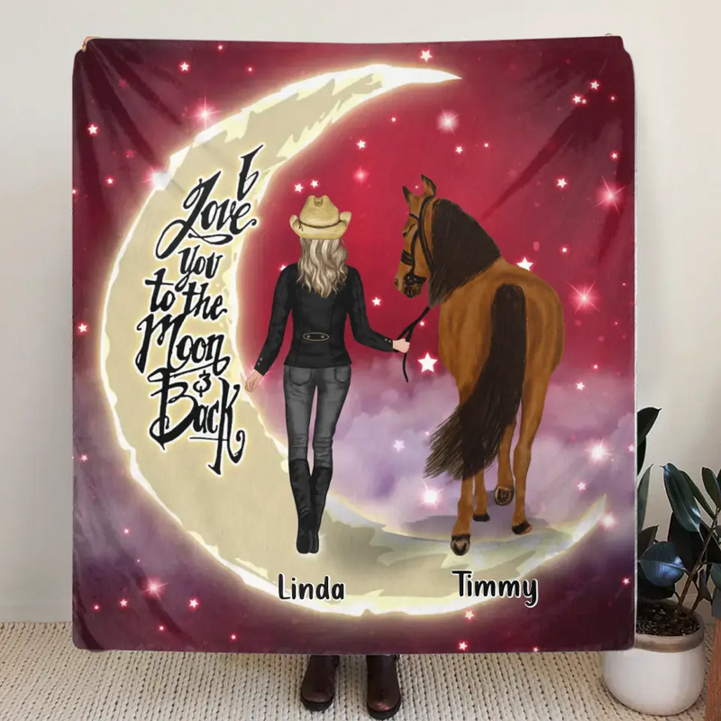 Personalized Horse Girl Pillow Cover/Quilt/Fleece Throw Blanket - Christmas  Gift Idea for Horse Lovers - I Love You To The Moon & Back