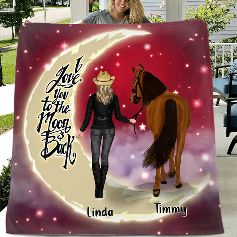 Personalized Horse Girl Pillow Cover/Quilt/Fleece Throw Blanket - Christmas  Gift Idea for Horse Lovers - I Love You To The Moon & Back