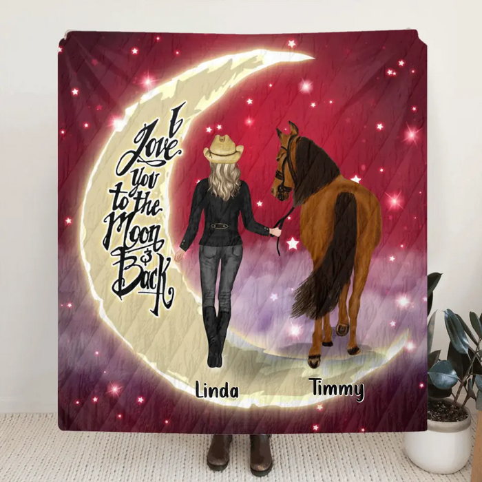 Custom Personalized Horse Girl Pillow Cover/Quilt/Single Layer Fleece Blanket - Christmas  Gift Idea for Horse Lovers - I Love You To The Moon & Back