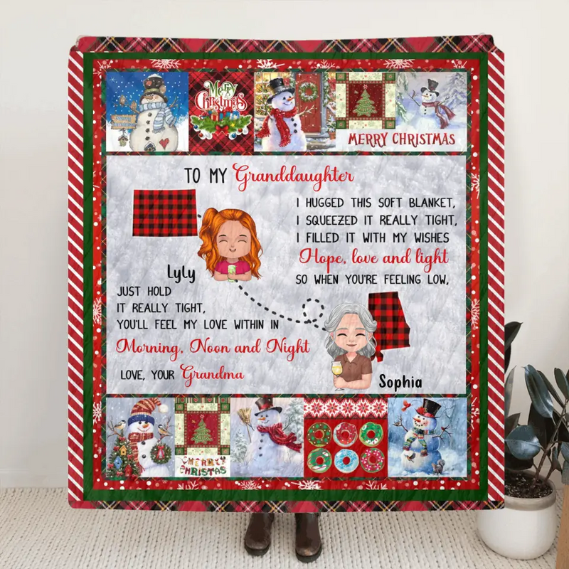 Personalized Granddaughter/Grandson Fleece Throw Blanket/Quilt/Pillow Cover - Gift Idea For Christmas From Grandma - Just Hold It Really Tight