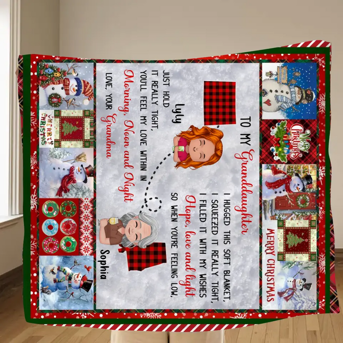 Personalized Granddaughter/Grandson Quilt/Single Layer Fleece Blanket/Pillow Cover - Gift Idea For Christmas From Grandma - Just Hold It Really Tight