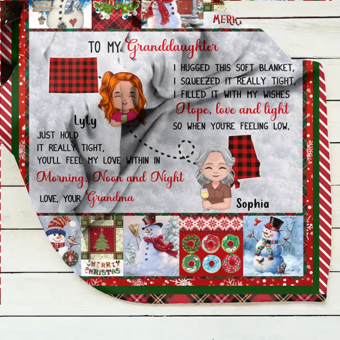 Personalized Granddaughter/Grandson Quilt/Single Layer Fleece Blanket/Pillow Cover - Gift Idea For Christmas From Grandma - Just Hold It Really Tight