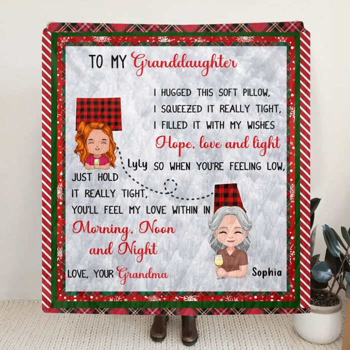 Personalized Granddaughter/Grandson Quilt/Single Layer Fleece Blanket/Pillow Cover - Gift Idea For Christmas - I Hugged This Soft Blanket