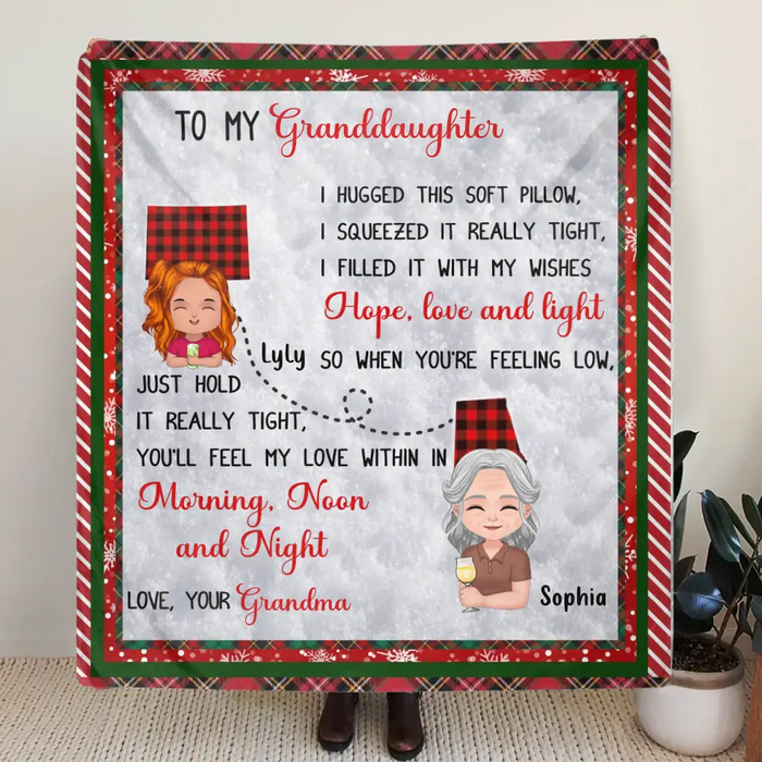 Personalized Granddaughter/Grandson Quilt/Single Layer Fleece Blanket/Pillow Cover - Gift Idea For Christmas - I Hugged This Soft Blanket