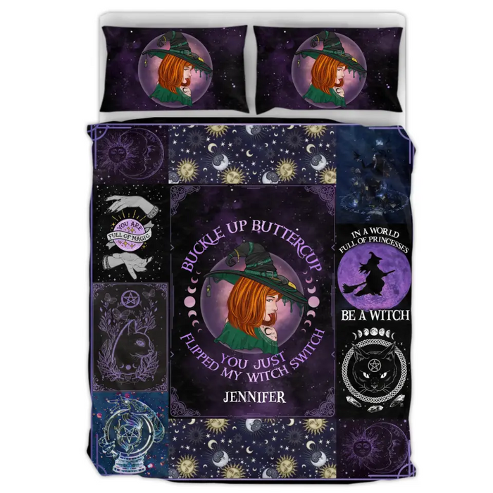 Custom Personalized Witch Quilt Bed Sets - Halloween Gift Idea For Witch Lovers - Buckle Up Buttercup