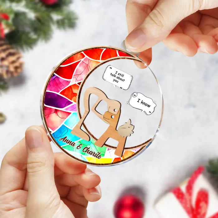 Custom Personalized Memorial Hugging Dog Circle Acrylic Ornament - Memorial Gift Idea For Dog Mom/ Pet Owner - Christmas Gift Idea