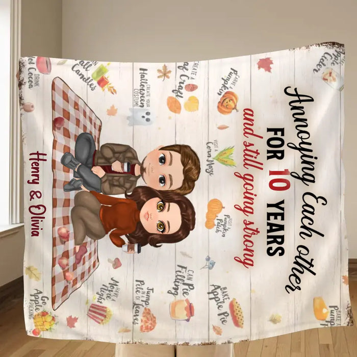 Personalized Couple Fleece Throw Blanket/Quilt - Anniversary Gift Idea For Couple - Annoying Each Other For 10 Years And Still Going Strong