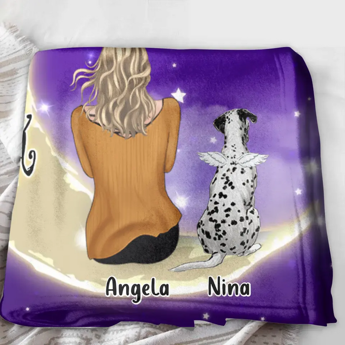 Custom Personalized Memorial Pet Pillow Cover/Quilt/Single Layer Fleece Blanket - Upto 4 Pets - Memorial Gift for Christmas/Dog/Cat/Rabbit Owners - I Love You To The Moon & Back