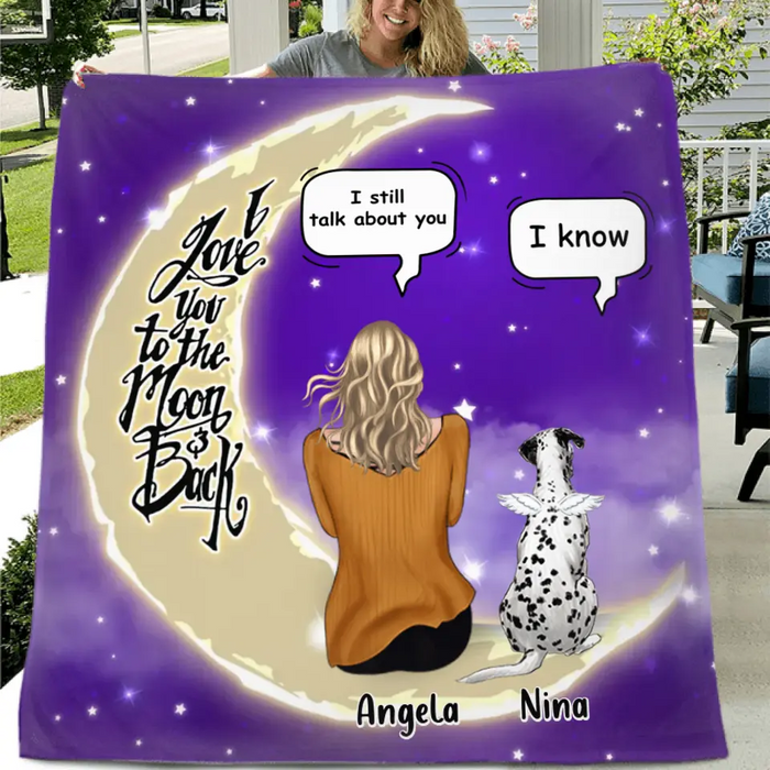 Custom Personalized Memorial Pet Pillow Cover/Quilt/Single Layer Fleece Blanket - Upto 4 Pets - Memorial Gift for Christmas/Dog/Cat/Rabbit Owners - I Love You To The Moon & Back