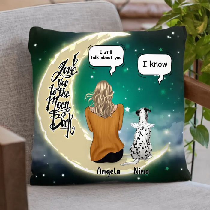 Custom Personalized Memorial Pet Pillow Cover/Quilt/Single Layer Fleece Blanket - Upto 4 Pets - Memorial Gift for Christmas/Dog/Cat/Rabbit Owners - I Love You To The Moon & Back