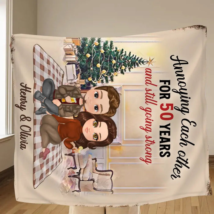 Personalized Couple Fleece Throw Blanket/Quilt - Anniversary Gift Idea For Couple - Annoying Each Other For 50 Years And Still Going Strong