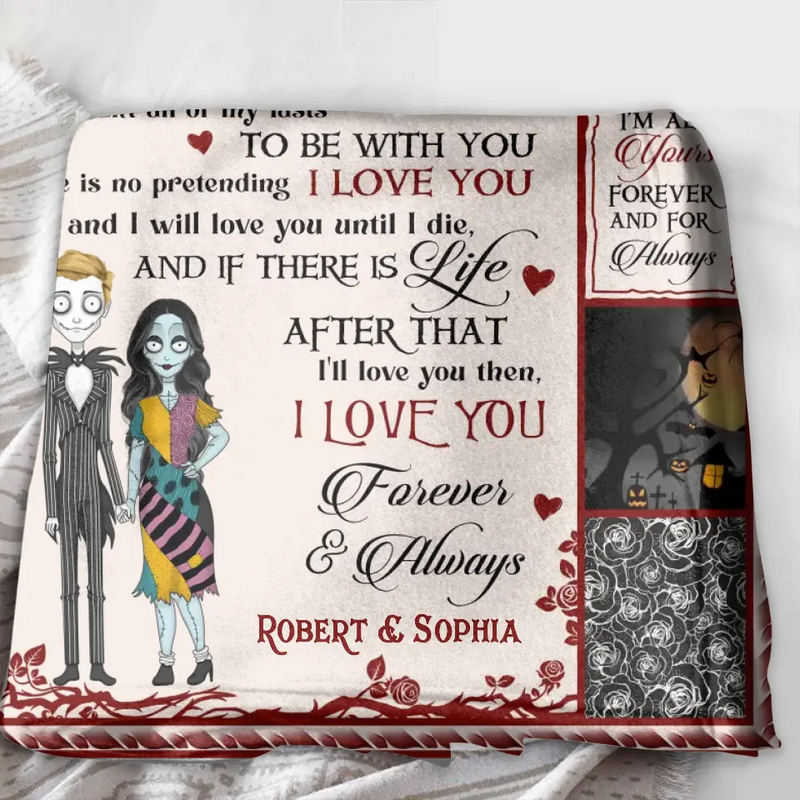 Personalized Halloween Couple Fleece Throw Blanket/Quilt - Gift Idea For Couple/Halloween - I Love You Forever & Always