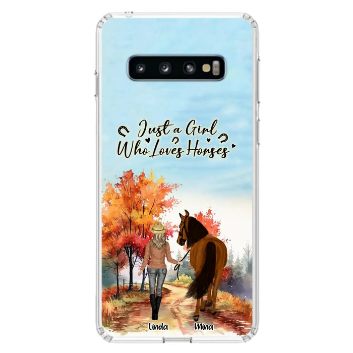 Custom Personalized Horse Girl Fall Season Phone Case - Gift Idea For Horse Lovers - Up To 6 Horses - Just A Girl Who Loves Horses - Cases For iPhone/Samsung