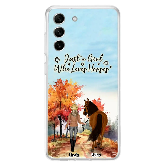 Custom Personalized Horse Girl Fall Season Phone Case - Gift Idea For Horse Lovers - Up To 6 Horses - Just A Girl Who Loves Horses - Cases For iPhone/Samsung