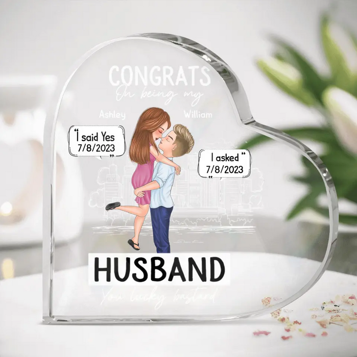 Personalized Couple Acrylic Plaque - Wedding Anniversary Gift Idea for Couple - Congrats On Being My Husband You Lucky Bastard