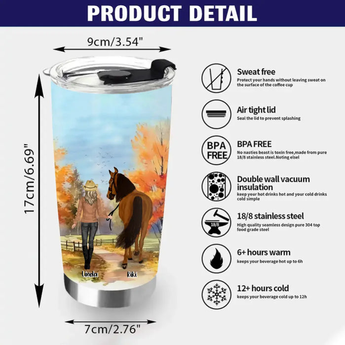 Custom Personalized Horse Girl Fall Season Tumbler 20oz  - Gift Idea For Horse Lovers - Up To 6 Horses - Just A Girl Who Loves Horses