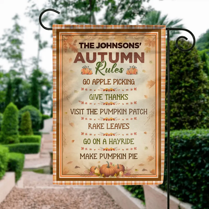 Personalized Autumn Rules Flag Sign - Gift Idea For Autumn Lovers - Go Apple Picking Give Thanks