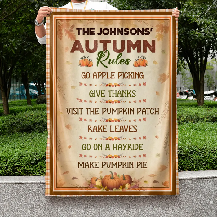 Personalized Autumn Rules Flag Sign - Gift Idea For Autumn Lovers - Go Apple Picking Give Thanks