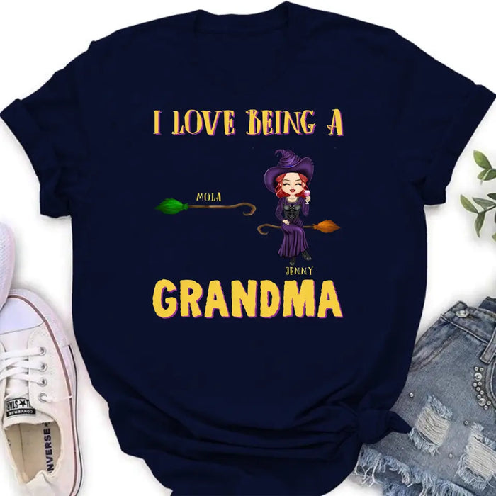Personalized Witch Grandma T-shirt/Hoodie - Gift Idea For Halloween/Witch/Grandma - Upto 8 Kids - I Love Being A Grandma