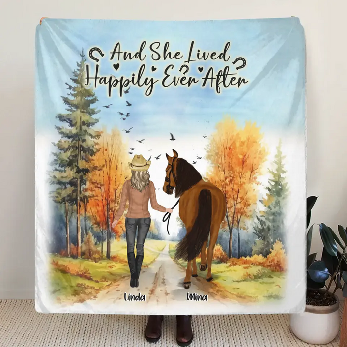 Custom Personalized Horse Girl Fall Season Quilt/Single Layer Fleece Blanket - Gift Idea For Horse Lovers - Up To 6 Horses - Just A Girl Who Loves Horses