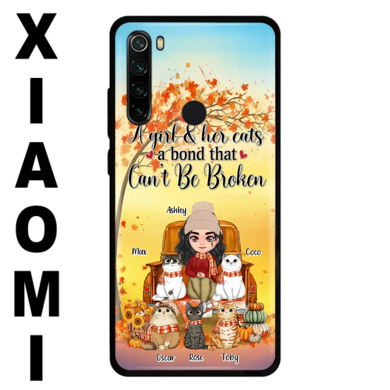 Personalized Cat Mom Fall Season Phone Case - Gift Idea For Cat Lovers - Up to 5 Cats - Case For Xiaomi/ Oppo/ Huawei - A Girl & Her Cats A Bond That Can't Be Broken