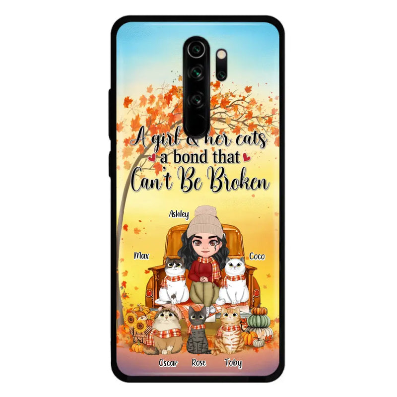 Personalized Cat Mom Fall Season Phone Case - Gift Idea For Cat Lovers - Up to 5 Cats - Case For Xiaomi/ Oppo/ Huawei - A Girl & Her Cats A Bond That Can't Be Broken