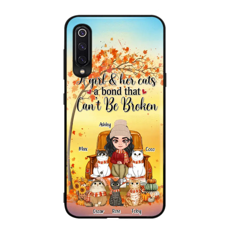 Personalized Cat Mom Fall Season Phone Case - Gift Idea For Cat Lovers - Up to 5 Cats - Case For Xiaomi/ Oppo/ Huawei - A Girl & Her Cats A Bond That Can't Be Broken