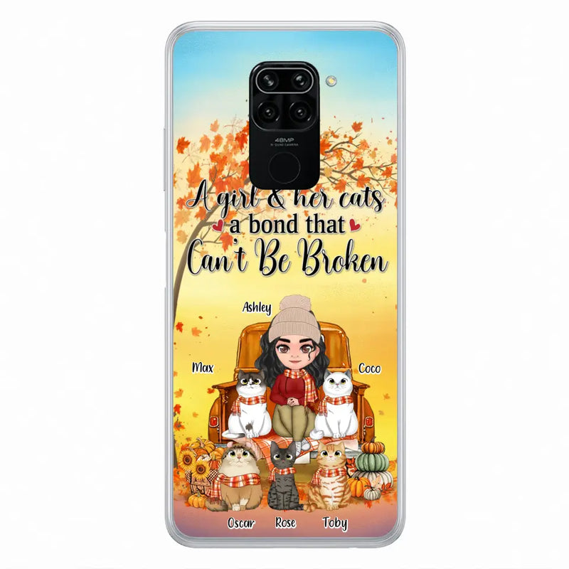 Personalized Cat Mom Fall Season Phone Case - Gift Idea For Cat Lovers - Up to 5 Cats - Case For Xiaomi/ Oppo/ Huawei - A Girl & Her Cats A Bond That Can't Be Broken