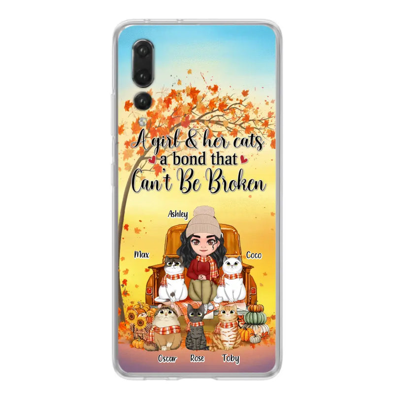 Personalized Cat Mom Fall Season Phone Case - Gift Idea For Cat Lovers - Up to 5 Cats - Case For Xiaomi/ Oppo/ Huawei - A Girl & Her Cats A Bond That Can't Be Broken