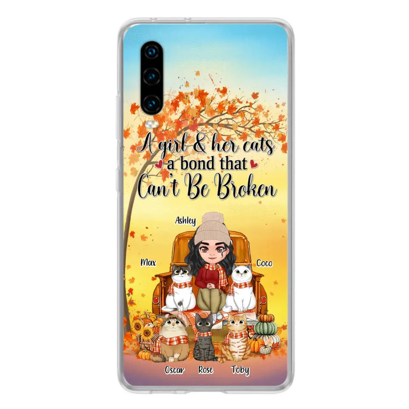 Personalized Cat Mom Fall Season Phone Case - Gift Idea For Cat Lovers - Up to 5 Cats - Case For Xiaomi/ Oppo/ Huawei - A Girl & Her Cats A Bond That Can't Be Broken