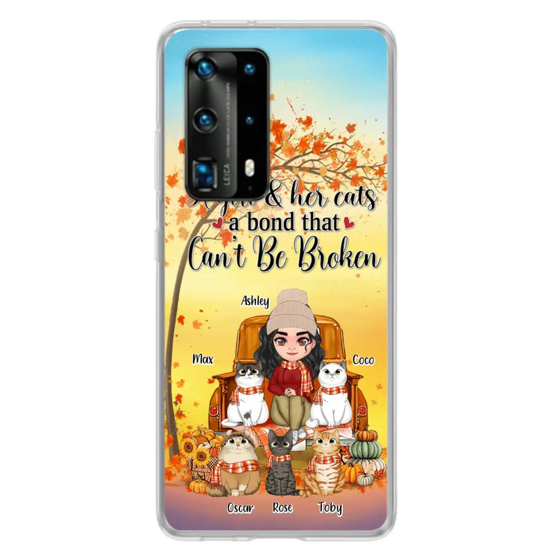 Personalized Cat Mom Fall Season Phone Case - Gift Idea For Cat Lovers - Up to 5 Cats - Case For Xiaomi/ Oppo/ Huawei - A Girl & Her Cats A Bond That Can't Be Broken