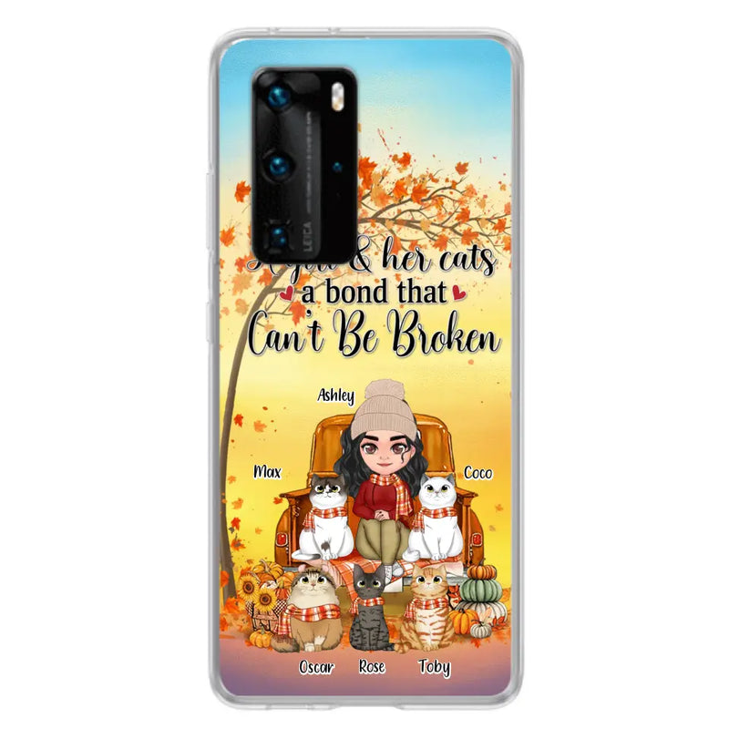 Personalized Cat Mom Fall Season Phone Case - Gift Idea For Cat Lovers - Up to 5 Cats - Case For Xiaomi/ Oppo/ Huawei - A Girl & Her Cats A Bond That Can't Be Broken