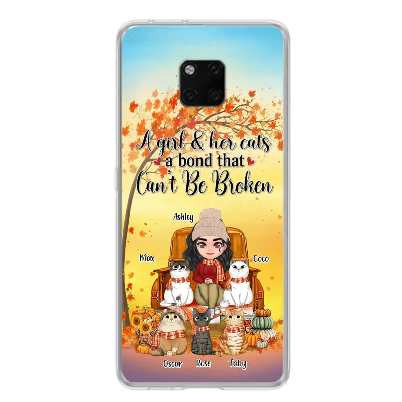 Personalized Cat Mom Fall Season Phone Case - Gift Idea For Cat Lovers - Up to 5 Cats - Case For Xiaomi/ Oppo/ Huawei - A Girl & Her Cats A Bond That Can't Be Broken
