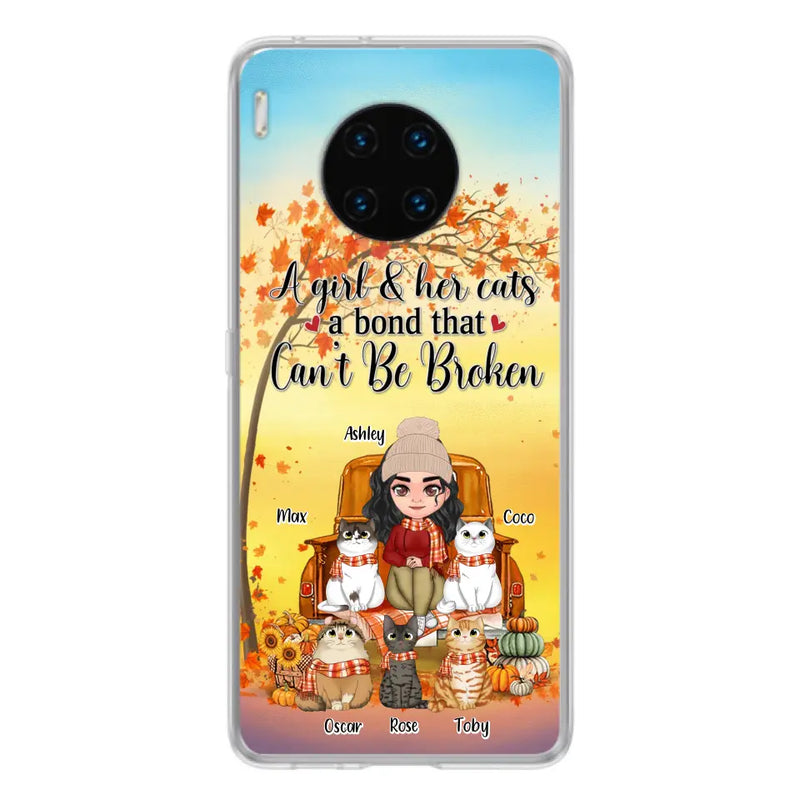 Personalized Cat Mom Fall Season Phone Case - Gift Idea For Cat Lovers - Up to 5 Cats - Case For Xiaomi/ Oppo/ Huawei - A Girl & Her Cats A Bond That Can't Be Broken