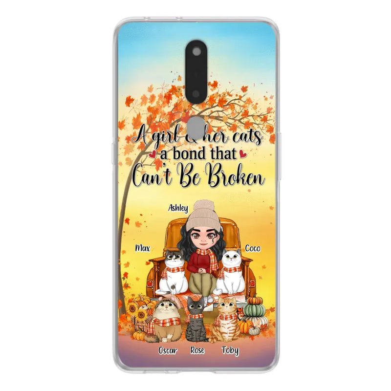 Personalized Cat Mom Fall Season Phone Case - Gift Idea For Cat Lovers - Up to 5 Cats - Case For Xiaomi/ Oppo/ Huawei - A Girl & Her Cats A Bond That Can't Be Broken
