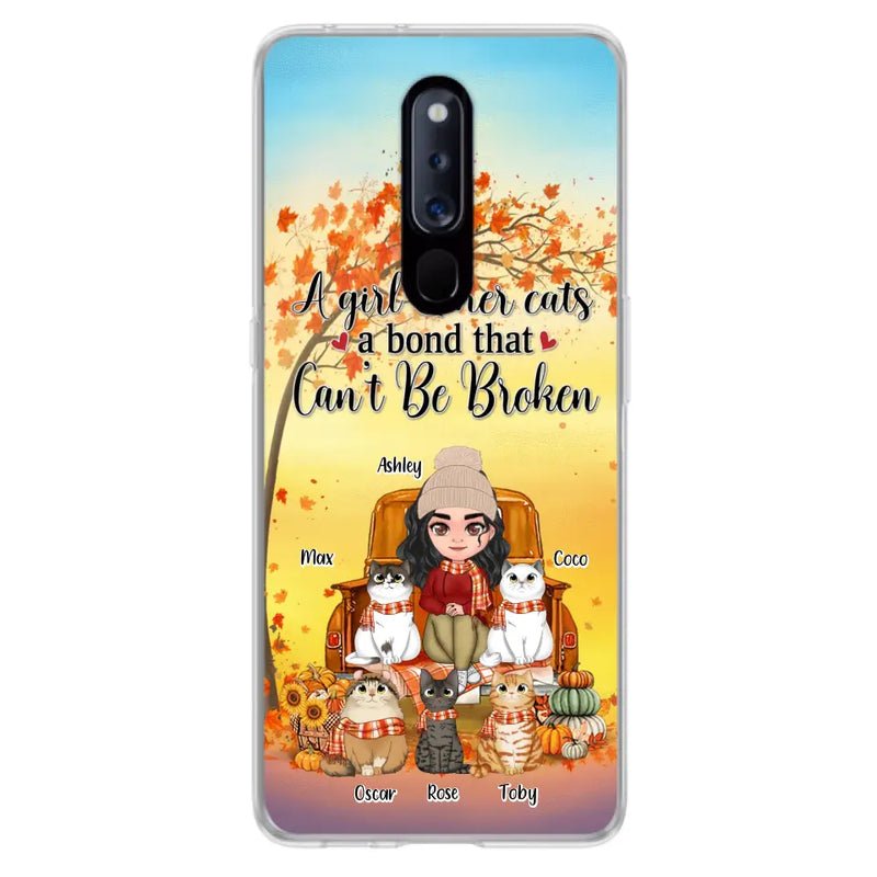 Personalized Cat Mom Fall Season Phone Case - Gift Idea For Cat Lovers - Up to 5 Cats - Case For Xiaomi/ Oppo/ Huawei - A Girl & Her Cats A Bond That Can't Be Broken